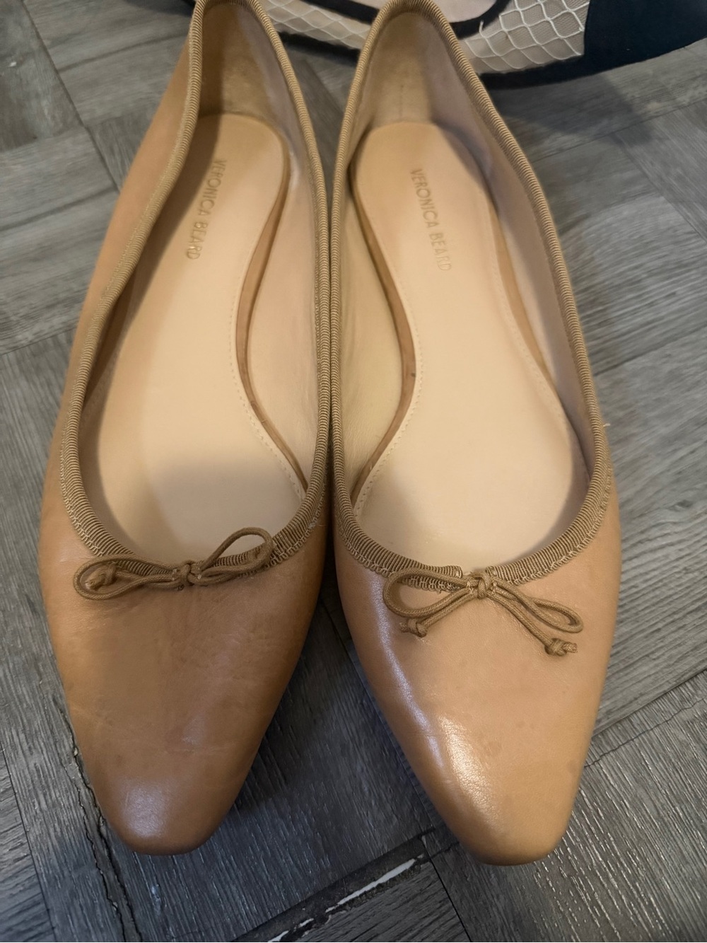Veronica Beard Nude Tan Leather Bow Ballet Flats